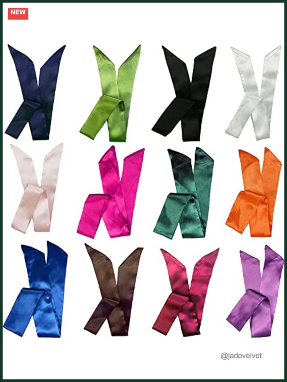 Satin Hair Scarves 12-Piece Set, Silk Feel, Head Scarf Ties for Hair or Handbag